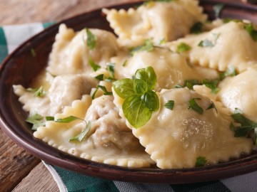 Maultaschen in  creamy sauce with marjoram